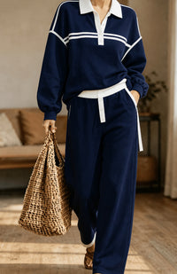Collared Top And Loose Wide-leg Pants Set - image 8