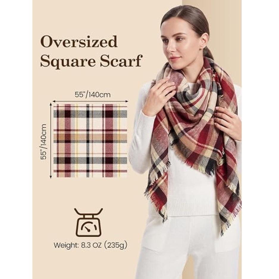 Women's Oversized Plaid Blanket Scarf, Square Shawl Wrap - image 4