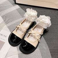 Soft Leather Color Block Block Heel Pumps - image 7