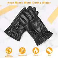 Guantes negros de cuero sintético forrados, cortavientos - image 2