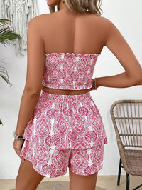 Women's 2 Piece Floral Print Smocked Tube Top and Ruffle Shorts Set - image 3