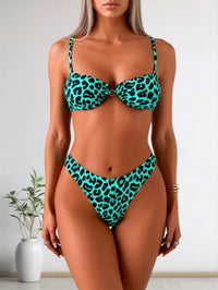 Turquoise Leopard Underwire High Cut Bikini Set with Ring Detail - image 1