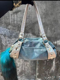 Vintage Green and Silver Gem Shoulder Bag - image 3