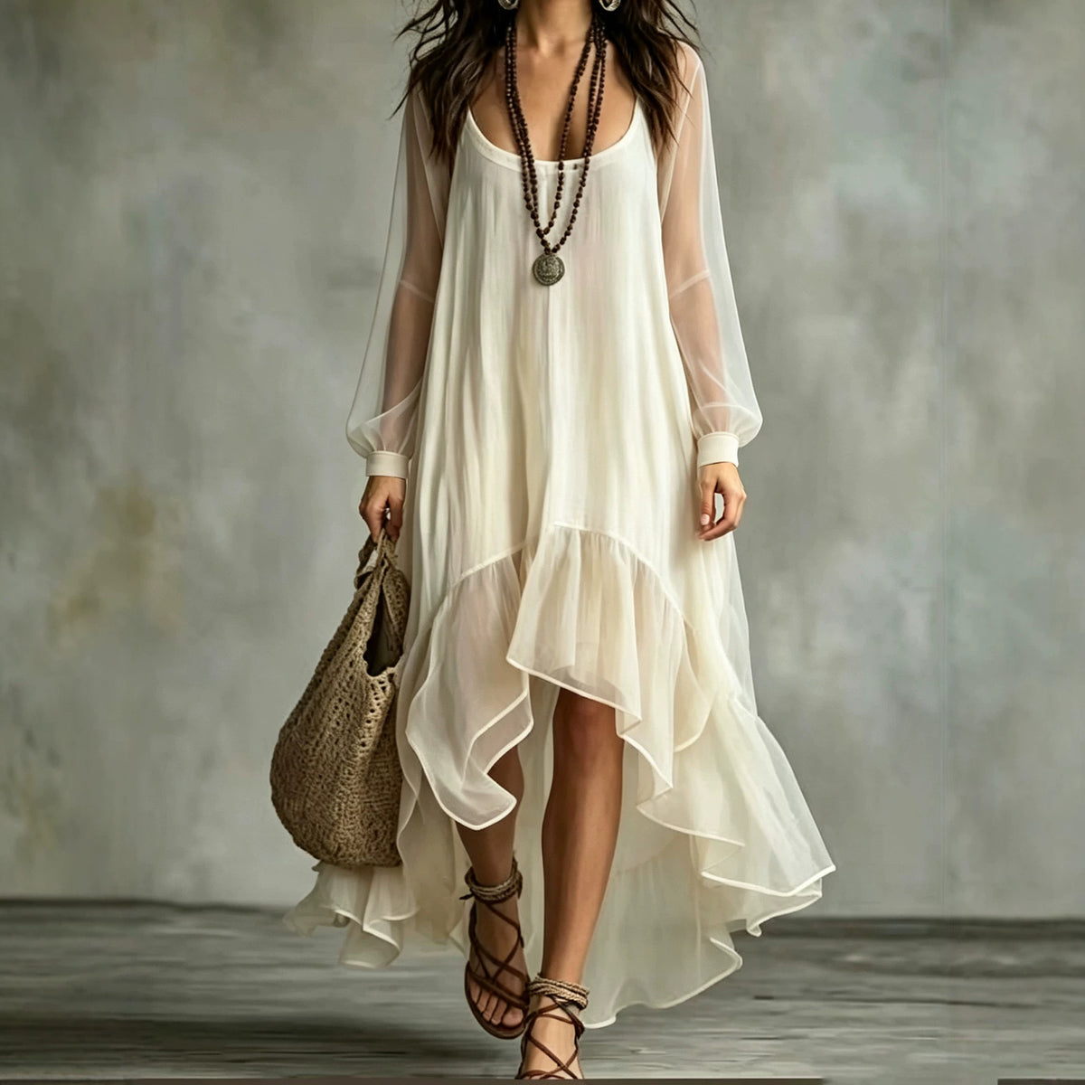 Women's Mesh Asymmetrical Flowy Dress - image 3