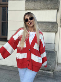 Women's V-Neck Striped Sweater Coat - image 8
