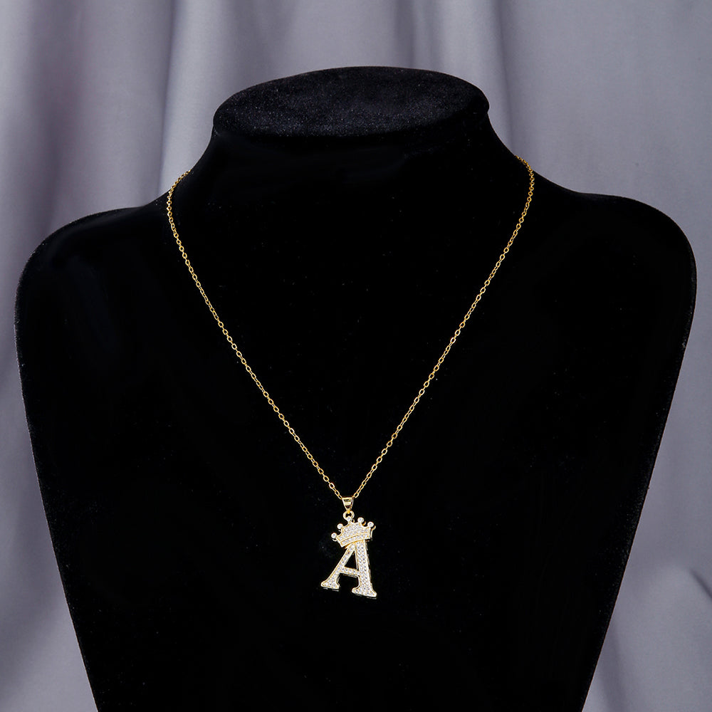 Crown Initial Pendant Necklace - image 3