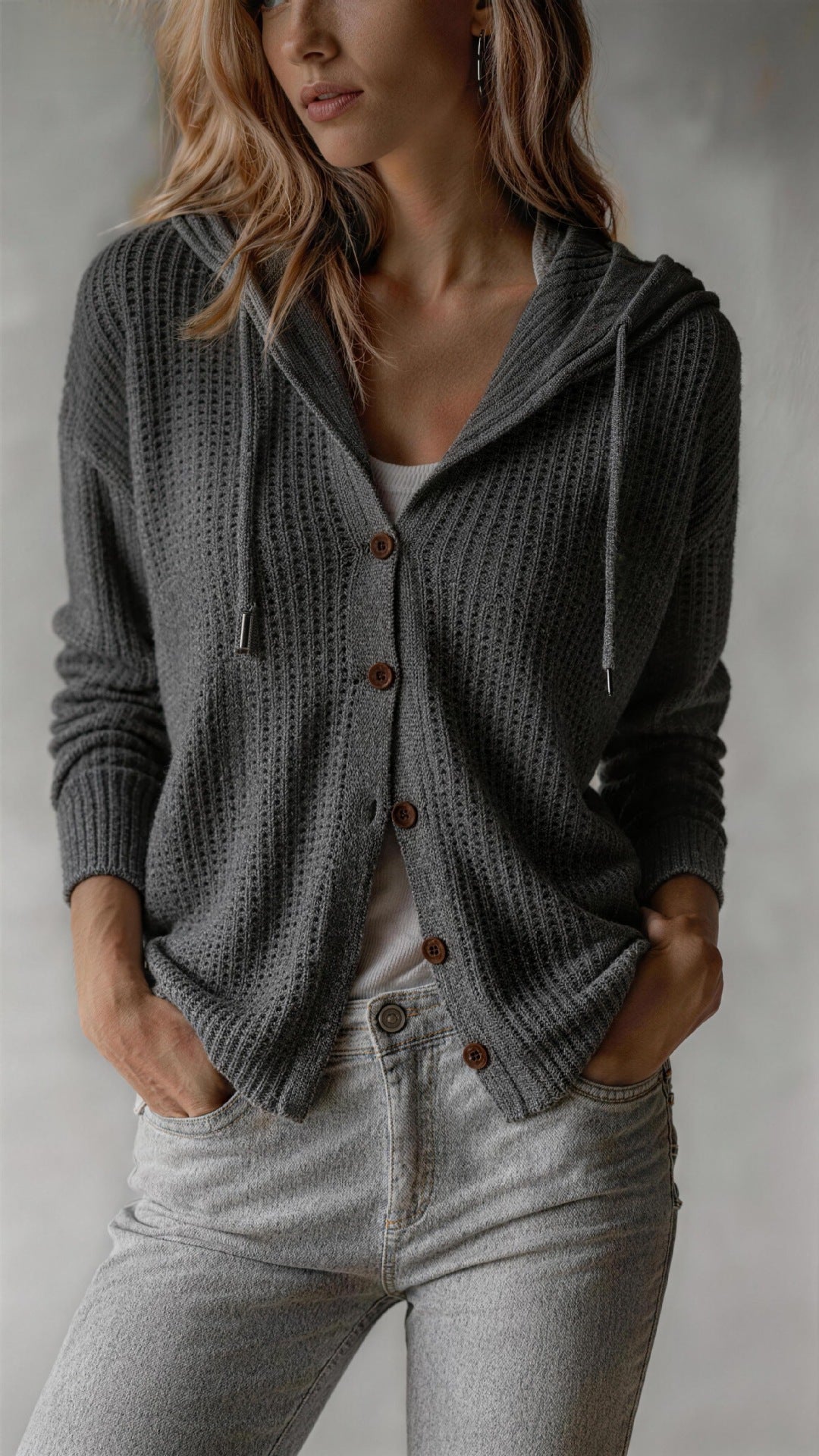 Hooded Knitted Cardigan Womens Loose-Fit Coat - image 11
