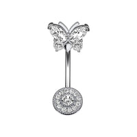 Butterfly CZ Belly Button Ring, 14G Surgical Steel - image 2