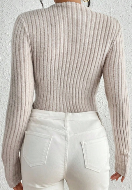 Women's Ribbed Mock Neck Knit Jumpsuit Long Sleeve Slim Casual Jumpsuit - image 3
