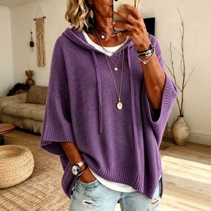 Loose Knit Hooded Pullover with Drawstring - image 2