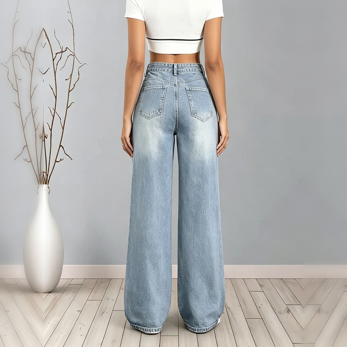 Women's Light Wash High Waist Wide Leg Jeans with Pockets - image 5