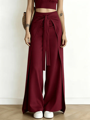 High Waist Tie-Front Slit Wide Leg Pants - image 11