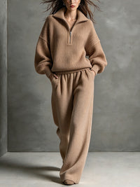 Women's Half-Zip Top and Wide Leg Pants Set - image 9