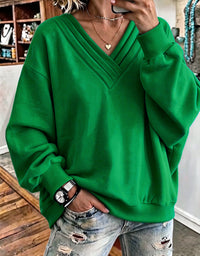 Women's Loose V-Neck Brushed Hoodie - image 12
