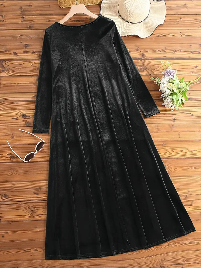 Women's Velvet Long Sleeve Maxi Dress with Pockets - image 3