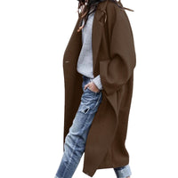 Women's Long Woolen Lapel Coat with Pockets, Khaki Single Breasted Winter Overcoat - image 7