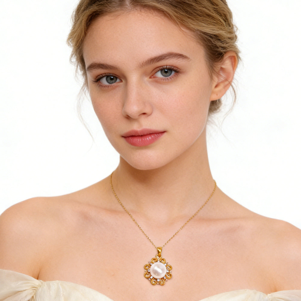 Pearl Sunflower Pendant Necklace - image 4