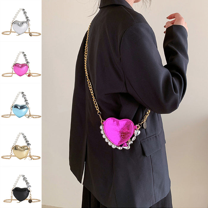 Mini Pearl Heart Chain Bag