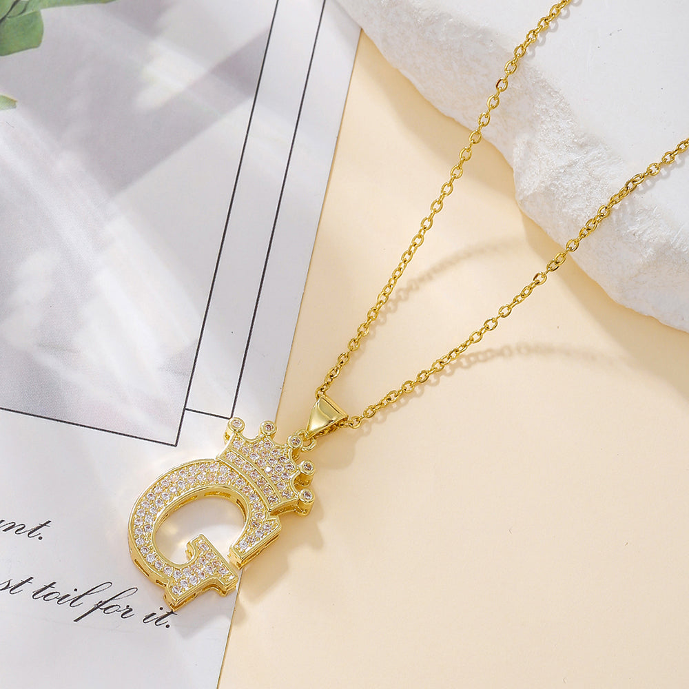 Crown Initial Pendant Necklace - image 11