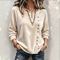 Velvet Asymmetric Button Long Sleeve Top - image 4