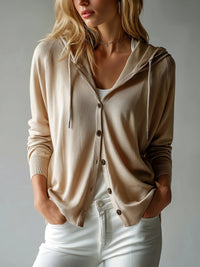 Solid-color Hooded Tencel Knit Cardigan For Women - image 11