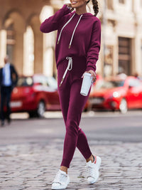 Hoodie With Drawstrings High Waist Trousers Casual Sweatshirt Two-piece Suit - image 10