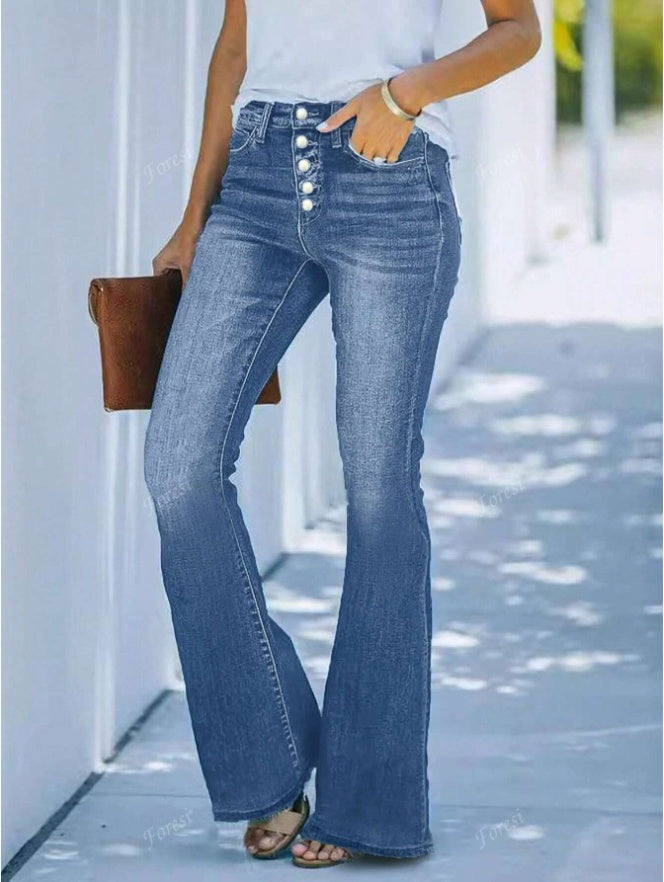 Women's Casual Personalized Multi-Button Slim Fit Flare Jeans - image 5