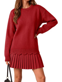 Scalloped Knit Sweater and Pleated Mini Skirt Set - image 2