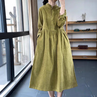 Stand Collar Button Corduroy Dress - image 1