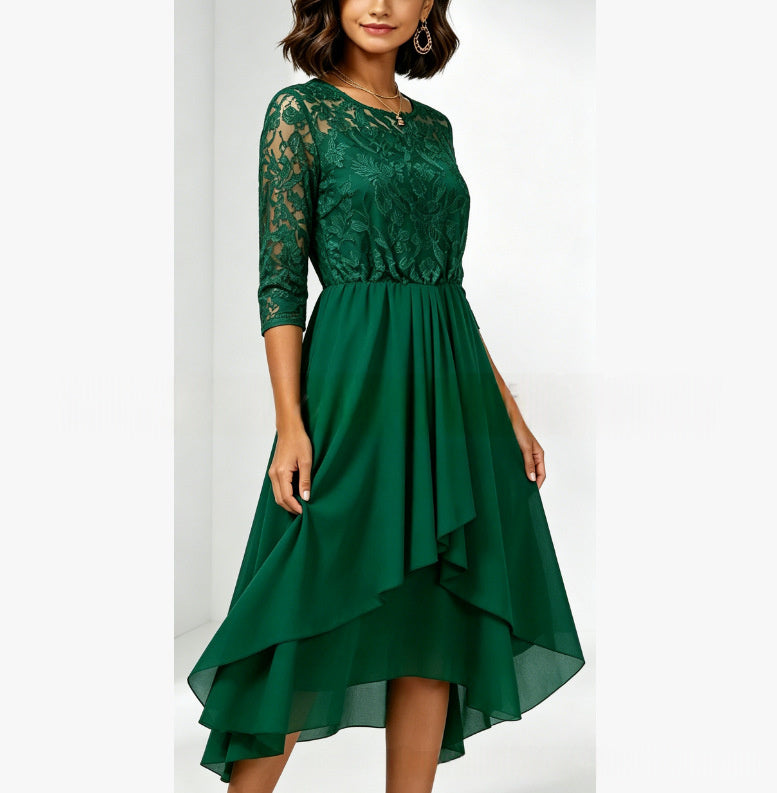 Chiffon Three-Quarter Sleeve Asymmetric Hem Dress - image 7