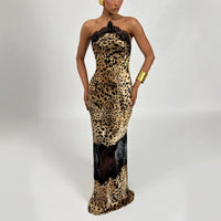 Retro Leopard Print Lace Trim Halter Dress - image 2