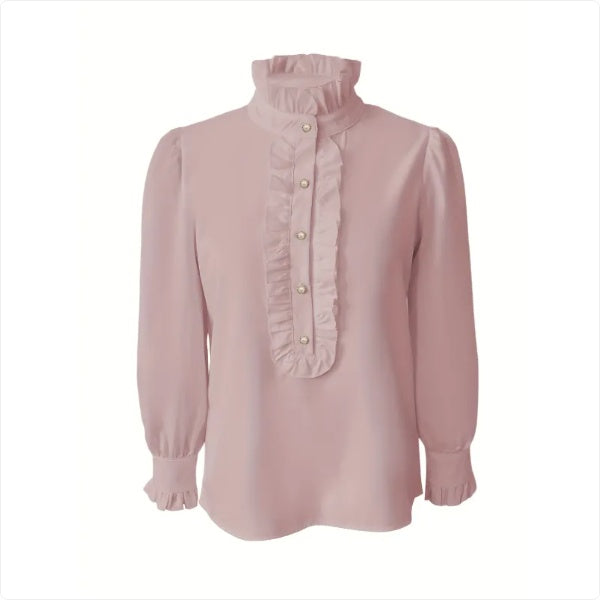 Women's Ruffle Stand Collar Long Sleeve Blouse - image 5