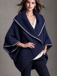 Knit Cape Shawl Coat with Contrast Trim - image 12