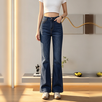 High-Waist Dark Blue Washed Flare Jeans - image 3