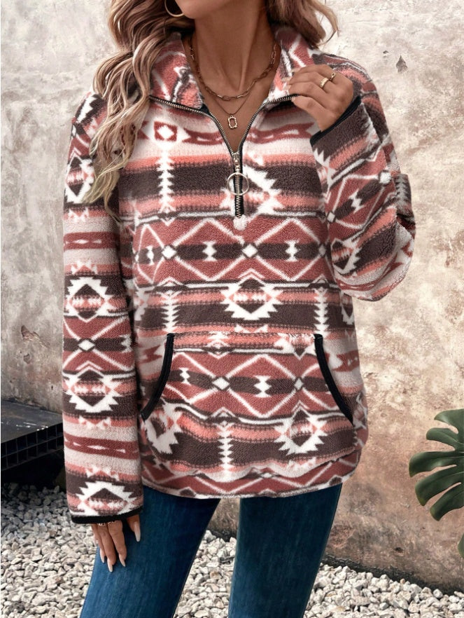 Women's Half-Zip Sweatshirt,Long Sleeve Tops - image 2