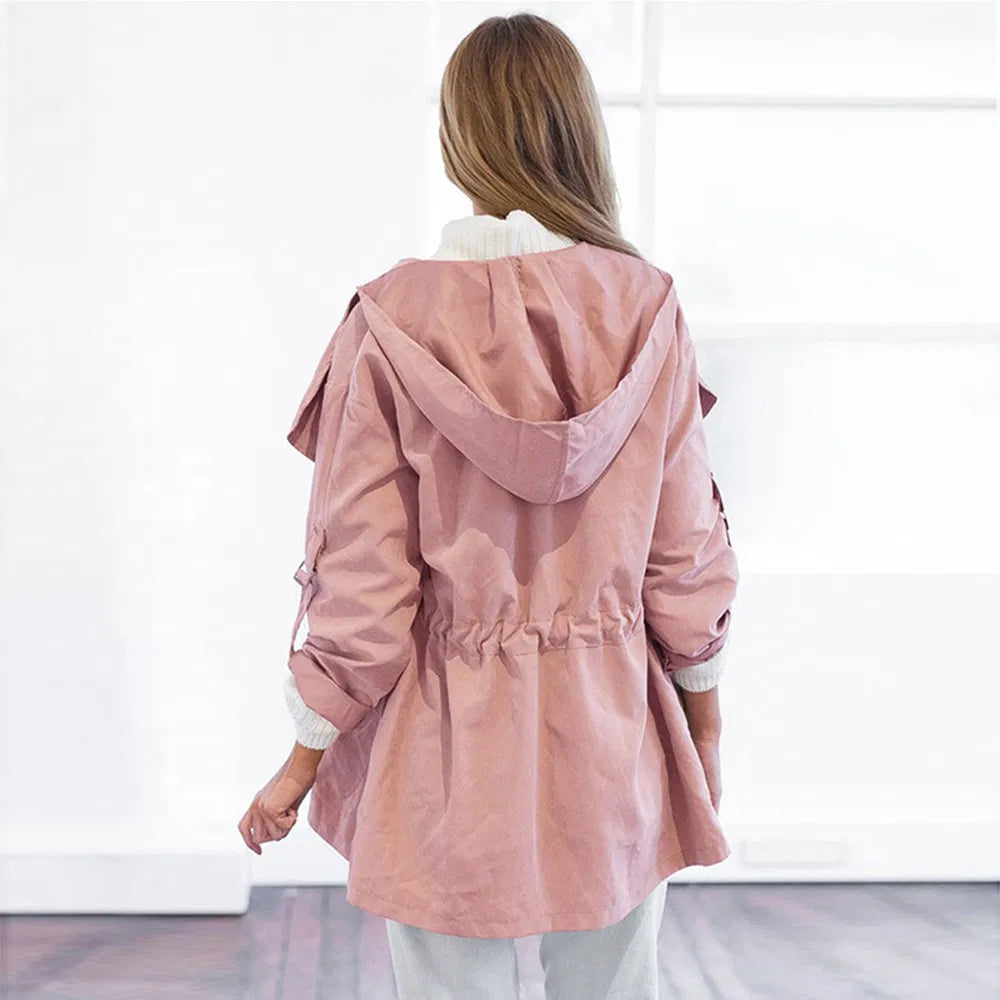 Women's Lightweight Hooded Open Front Trench Coat