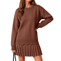 Scalloped Knit Sweater and Pleated Mini Skirt Set - image 10