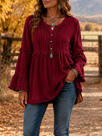 Lace-trimmed Loose-fit Shirt With Tassel Patchwork Top - image 3