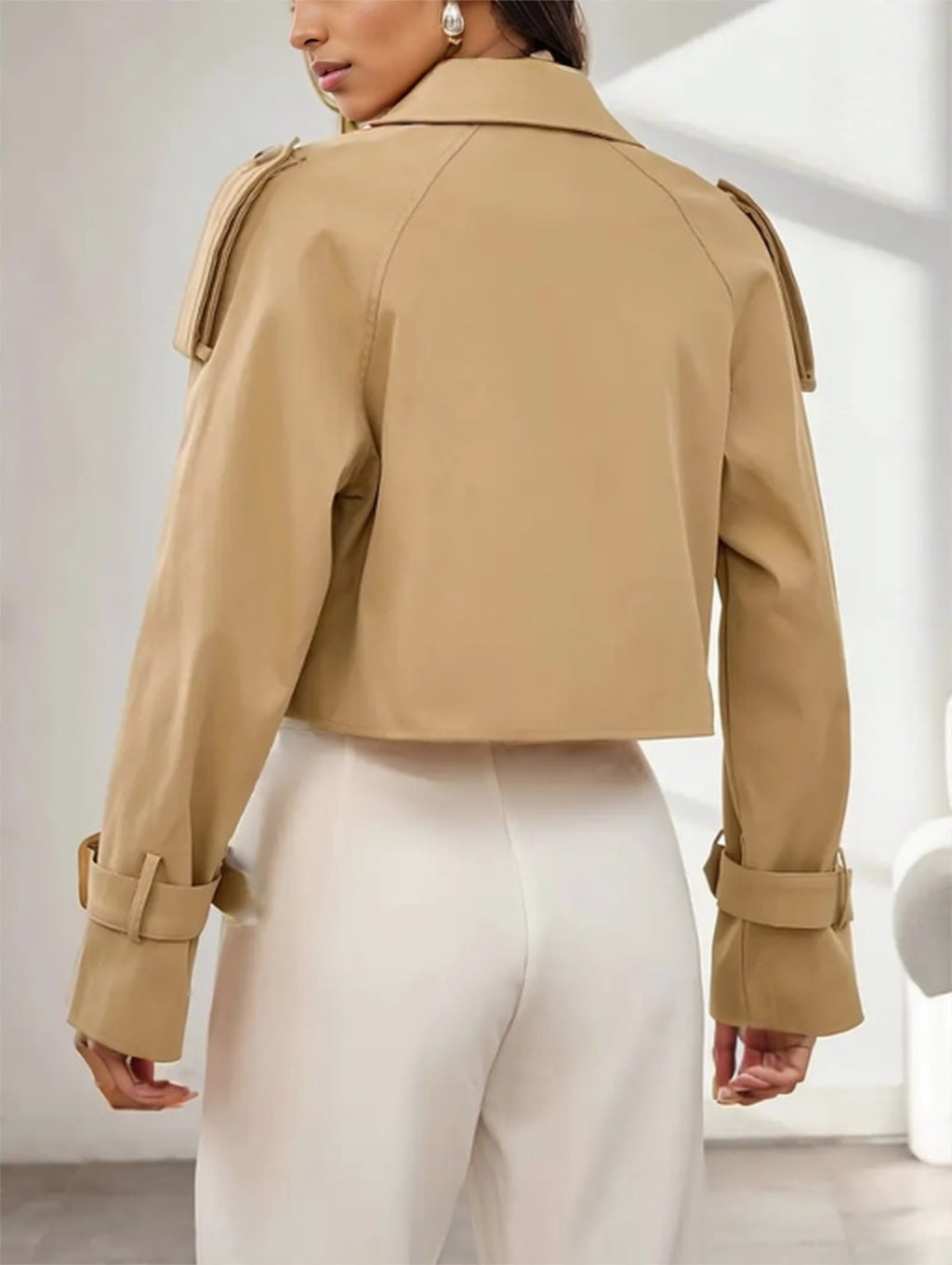 Women's Long Sleeve Cropped Trench Jacket - image 7