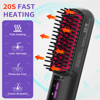 Hair Straightener Brush, Ionic Plus Steam Straightening Brush For Smooth, Anti-frizz Hair, Anti-Scald Ceramic Straightening Comb, Heated Straightener Brush Flat Iron Fast Heating For Home Salon - image 2