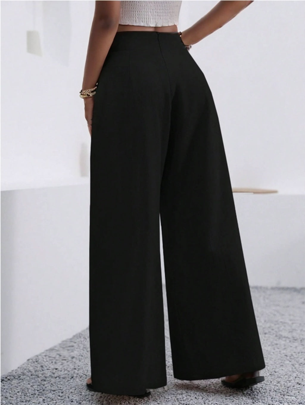 Solid Color Loose Wide Leg Elegant Pants With Pocket - image 5