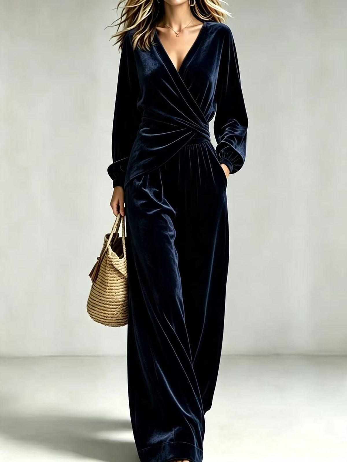 Women's Asymmetrical Velvet Pants Set