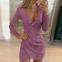 Women's Sequin V-Neck Long Sleeve Bodycon Mini Dress - image 1