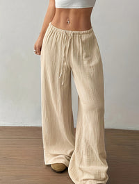 Women's Drawstring Wide Leg Casual Pants, Khaki - image 2