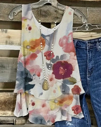 Blusa sin mangas con cuello redondo y estampado floral - image 2