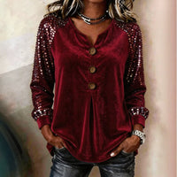 Button And Sequin Long-sleeve Womens Casual Top - image 3