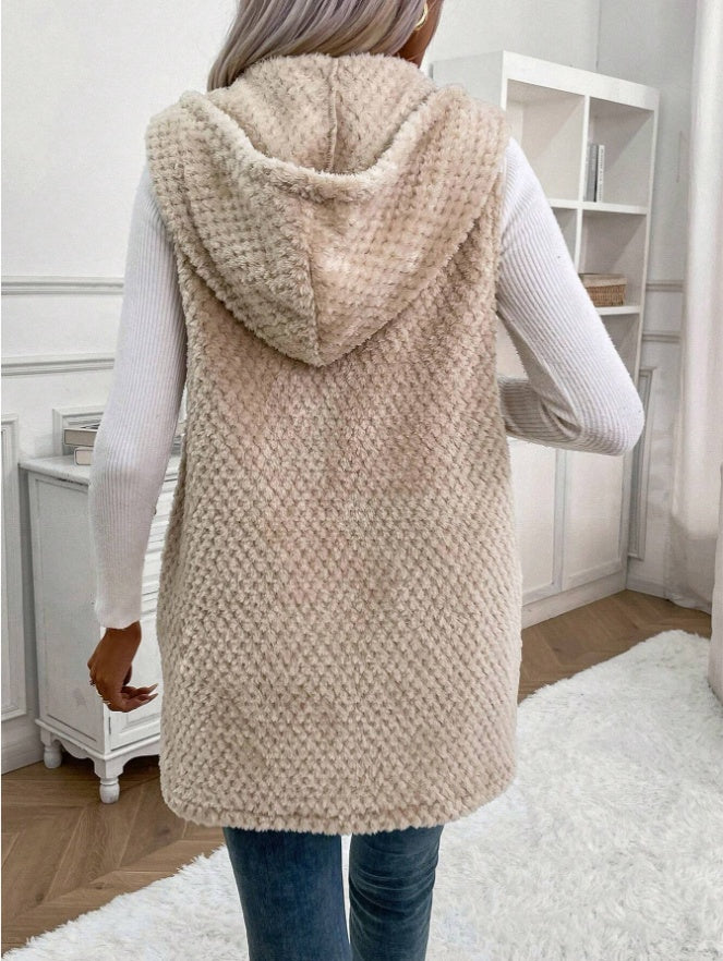 Open Front Hooded Plush Vest Coat - image 5