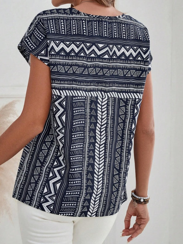Women's Casual Geometric Print Batwing Sleeve Blouse - image 3