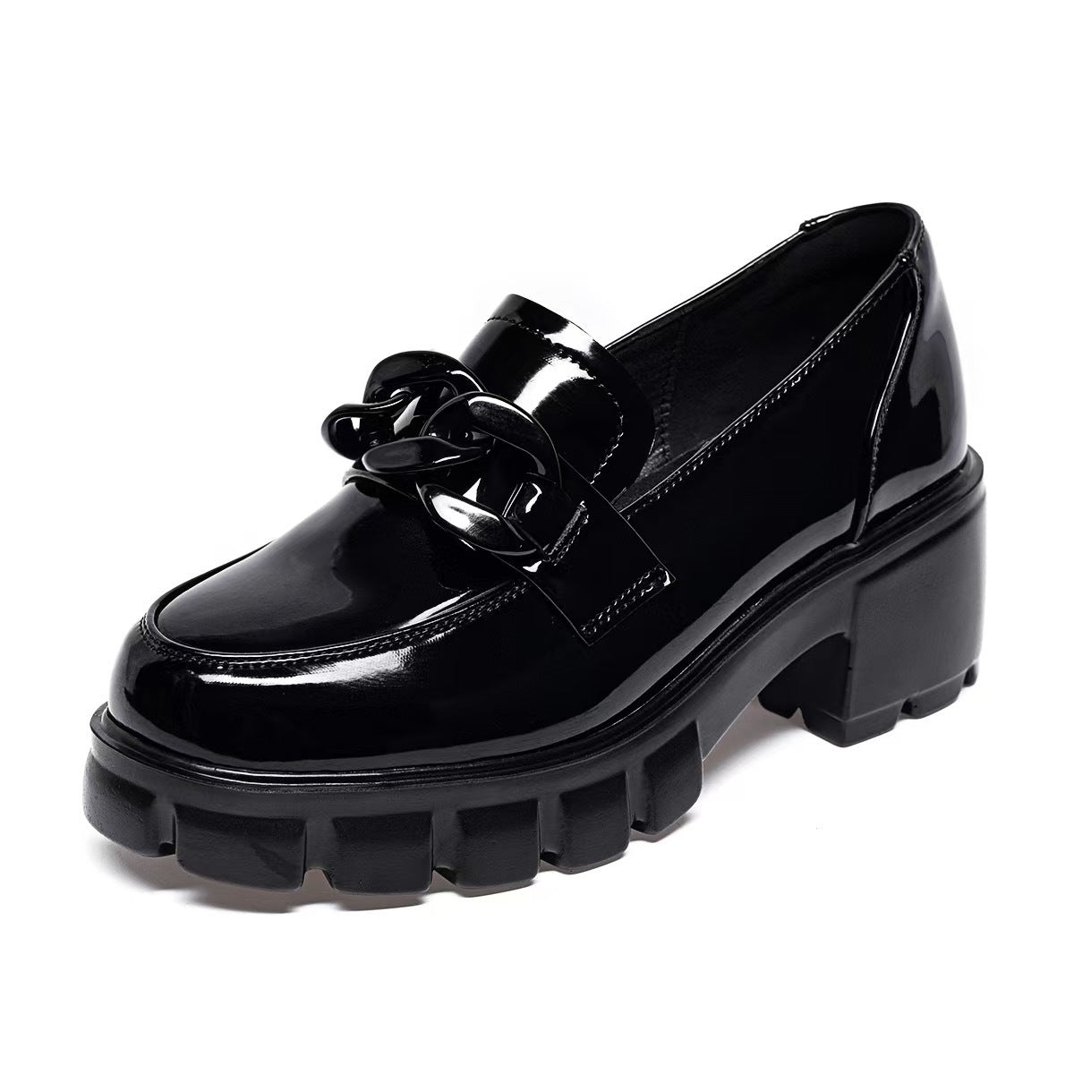 Leather Chunky Platform Loafers with Chain