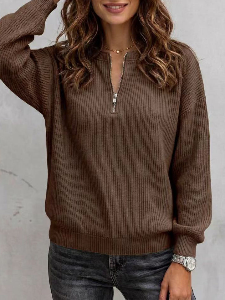 Women's Zip-Up Long Sleeve Loose Top - image 9